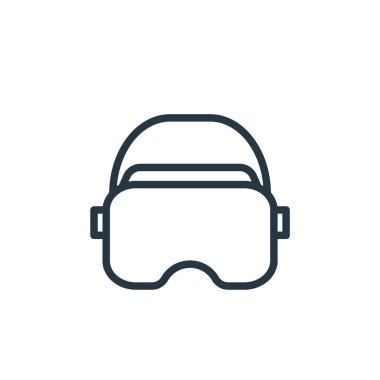 Elektronik aygıtlar ana hatlarından sanal gerçeklik ikonu vektörü. Kurgulanabilir sanal gerçeklik vuruşunun ince çizgisi. Web ve mobil uygulamalarda kullanmak için sanal gerçeklik doğrusal işareti, logo, yazdırma