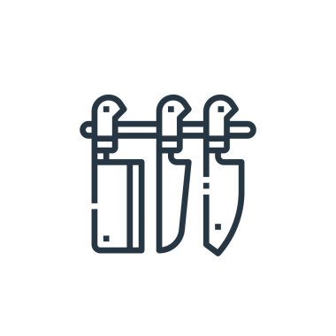 Bıçaklar yemek pişirme konseptinden ikon taşıyıcı. Düzenlenebilir bıçakların ince çizgisi. Web ve mobil uygulamalar, logo ve yazdırma ortamlarında kullanmak için bıçak doğrusal işareti.