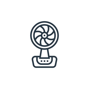Ev aletleri kavramından fan ikonu vektörü. Düzenlenebilir vuruşların ince çizgisi. Web ve mobil uygulamalarda kullanmak için fan doğrusal işareti, logo, yazdırma ortamı.