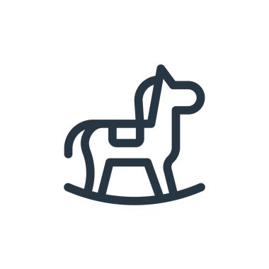 Bebek partisi konseptinden sallanan at ikonu vektörü. Sallanan atın düzenlenebilir vuruşunun ince bir çizgisi. Web ve mobil uygulamalarda kullanmak için sallanan at doğrusal işareti, logo, yazdırma ortamı.