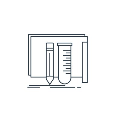 D yazıcı ve iletişim konseptinden laboratuvar ikonu vektörü. İnce çizgili, düzenlenebilir felç çizgisi. Web ve mobil uygulamalarda kullanmak için laboratuvar doğrusal işareti, logo, yazdırma ortamı.