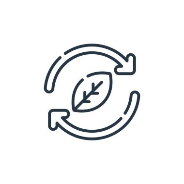 Sürdürülebilir enerji kavramından yaprak ikonu vektörü. Düzenlenebilir yaprak vuruşunun ince çizgisi. Web ve mobil uygulamalarda kullanmak için yaprak doğrusal işareti, logo, yazdırma ortamı.