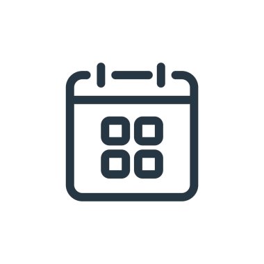 İş konseptindeki takvim ikonu vektörü. Takvim düzenlenebilir vuruşunun ince çizgisi. Web ve mobil uygulamalarda kullanmak için takvim doğrusal işareti, logo, yazdırma ortamı.