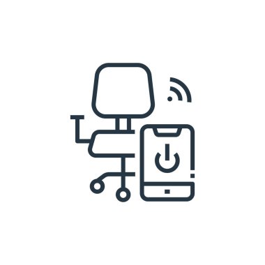 Akıllı ev kavramından sandalye ikonu vektörü. Sandalyenin düzenlenebilir vuruşunun ince çizgisi. Web ve mobil uygulamalarda kullanmak için sandalye doğrusal işareti, logo, yazdırma ortamı.