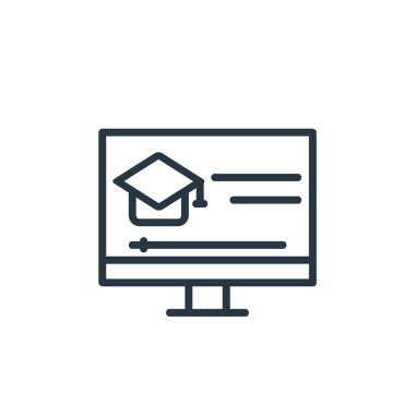 çevrimiçi öğrenme bölümü konseptinden video öğretim simgesi vektörü. Düzenlenebilir video felcinin ince bir çizgisi. Web ve mobil uygulamalar, logo ve yazdırma için video öğretici doğrusal işareti 