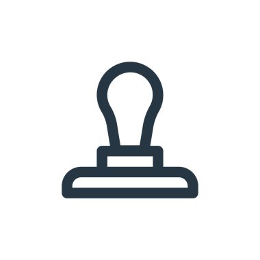 İş konseptindeki pul simgesi vektörü. Pul düzenlenebilir vuruşun ince çizgisi. Web ve mobil uygulamalarda kullanmak için doğrusal işaret damgası, logo, yazdırma ortamı.