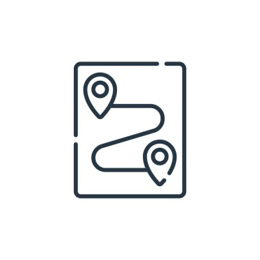 Konum kavramından uzaklık simgesi vektörü. Uzaktan düzenlenebilir darbenin ince çizgisi. Web ve mobil uygulamalarda kullanmak için uzaklık doğrusal işareti, logo, yazdırma ortamı.