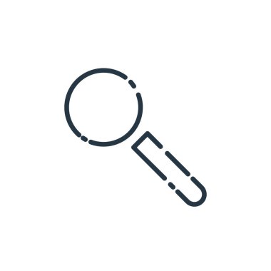 Kullanıcı arayüzü kavramından cam simge vektörü büyütülüyor. İnce çizgili cam düzeltilebilir felç çizgisi. Web ve mobil uygulamalar, logo ve yazdırma ortamlarında kullanmak için büyüteç doğrusal işareti.