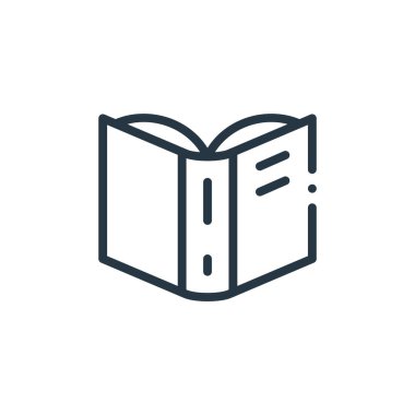 Kitap konseptinden ikon vektörü. Düzenlenebilir kitap vuruşunun ince çizgisi. Web ve mobil uygulamalarda kullanmak için kitap doğrusal işareti, logo, yazdırma ortamı.