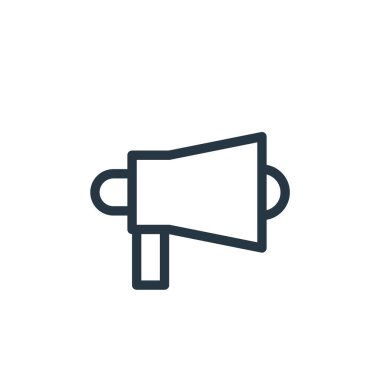 İletişim ve medya konseptinden megafon ikon vektörü. Düzenlenebilir megafon vuruşunun ince çizgisi. Web ve mobil uygulamalarda kullanmak için megafon doğrusal işareti, logo, yazdırma ortamı.