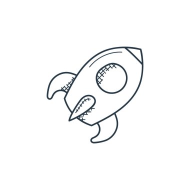 Uzay ve uçak konseptinden roket ikonu vektörü. İnce çizgili, düzenlenebilir roket darbesi çizgisi. Web ve mobil uygulamalarda kullanmak için roket doğrusal işareti, logo, yazdırma ortamı.