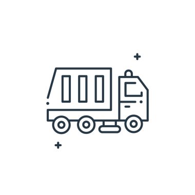 Toprak Ana Günü konseptindeki çöp kamyonu ikonu taşıyıcısı. Düzenlenebilir çöp kamyonu felcinin ince bir çizgisi. Web ve mobil uygulamalarda kullanmak için çöp kamyonu lineer işareti, logo, yazdırma medyası.