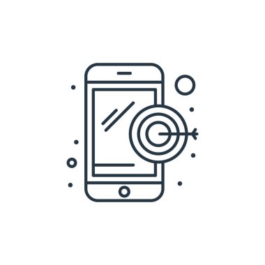 Dijital pazarlama kavramından ikon vektör pazarlama. Düzenlenebilir pazarlama vuruşunun ince çizgisi. Web ve mobil uygulamalarda kullanım için doğrusal pazarlama işareti, logo, yazdırma ortamı.