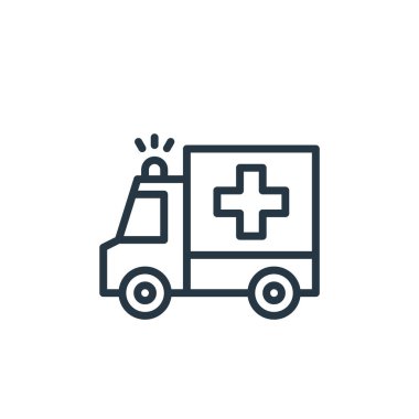 Coronavirus konseptinden ambulans ikonu vektörü. Düzenlenebilir kalp krizinin ince bir çizgisi. Web ve mobil uygulamalarda kullanmak için ambülans doğrusal işareti, logo, yazdırma ortamı.