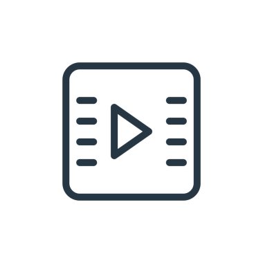 Medya konseptinden film şeridi ikonu vektörü. Düzenlenebilir film felcinin ince bir çizgisi. Web ve mobil uygulamalar, logo ve yazdırma ortamlarında kullanmak için film şeridi doğrusal işareti.