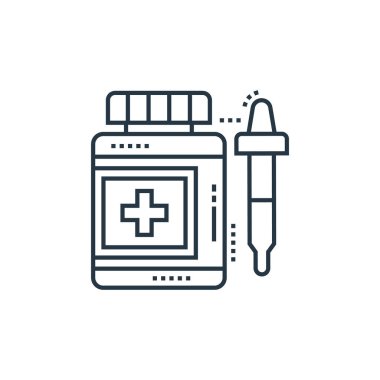 İlaç ikonu vektörü hücre organları ve tıbbi esrar konsepti. Düzenlenebilir felç tedavisinin ince bir çizgisi. Web ve mobil uygulamalarda kullanmak için ilaç doğrusal işareti, logo, yazdırma ortamı.