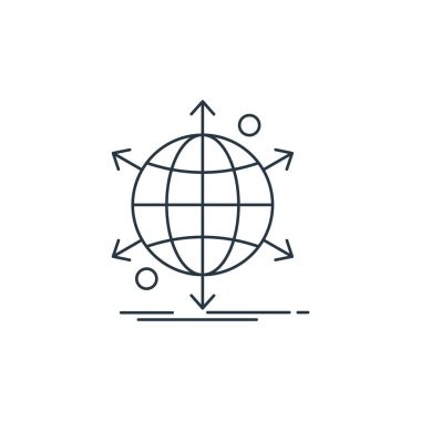 d yazdırma ve iletişim konseptinden dünya ağ simgesi vektörü. Küresel ağ düzenlenebilir vuruşunun ince çizgisi. Web ve mobil uygulamalarda, logoda, yazıcıda kullanmak için dünya ağı doğrusal işareti 