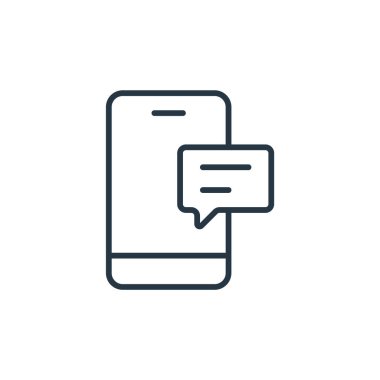 İletişim konseptinden mobil sohbet simgesi vektörü. Düzenlenebilir hareketli sohbet vuruşunun ince çizgisi. Web ve mobil uygulamalarda kullanmak için mobil sohbet doğrusal işareti, logo, yazdırma ortamı.