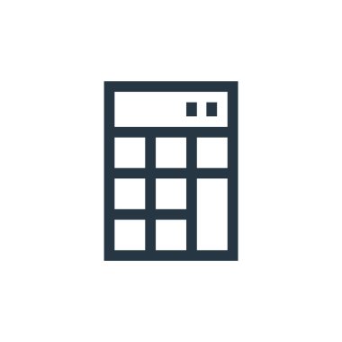 Eğitim konseptinden hesap makinesi ikonu vektörü. Hesap makinesinin düzenlenebilir vuruşunun ince çizgisi. Web ve mobil uygulamalarda kullanmak için hesap makinesi doğrusal işareti, logo, yazdırma ortamı.
