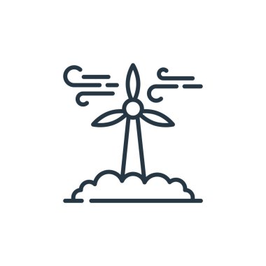 Toprak Ana konseptinden rüzgar türbini ikon vektörü. Düzenlenebilir rüzgar türbininin ince çizgisi. Web ve mobil uygulamalarda kullanmak için rüzgar türbini doğrusal işareti, logo, yazdırma ortamı.