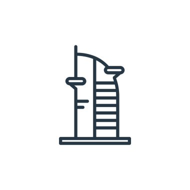 Burj al Arap ikon vektörü bina konseptinden. Burç al Arap 'ın düzenlenebilir felcinin ince çizgisi. Burj al Arab web ve mobil uygulamalarda kullanmak için doğrusal işaret, logo, yazdırma ortamı.