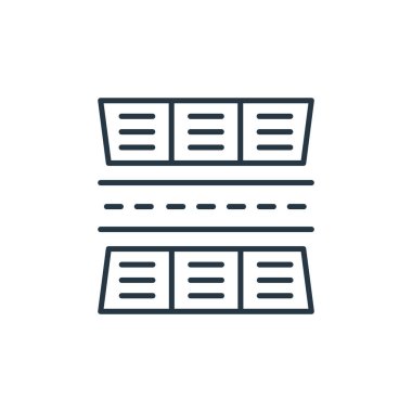 Yarış konseptinden stadyum ikonu vektörü. Stadyumun düzenlenebilir vuruşunun ince çizgisi. Web ve mobil uygulamalarda kullanmak için stadyum doğrusal işareti, logo, yazdırma medyası.