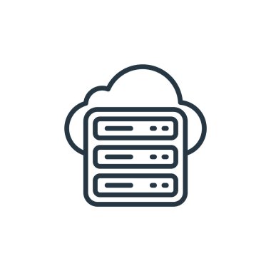 Bulut hesaplama kavramından bulut sunucusu simgesi vektörü. Bulut sunucusunun düzenlenebilir vuruşunun ince çizgisi. Web ve mobil uygulamalarda kullanmak için bulut sunucusu doğrusal işareti, logo, yazdırma ortamı.