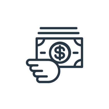 Finans ve iş konseptindeki para birimi ikonu vektörü. Düzenlenebilir para akışının ince bir çizgisi. Web ve mobil uygulamalarda kullanmak için para birimi doğrusal işareti, logo, yazdırma ortamı.