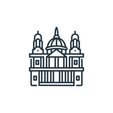 St. Paul 'un İngiltere' deki Katedral ikon vektörü. Aziz Paul Katedrali 'nin düzenlenebilir vuruşunun ince bir çizgisi. Web ve mobil uygulamalar, logo, yazdırma medyası için St. Paul Katedrali lineer işareti.