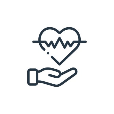 Yardım konseptindeki sağlık ikonu vektörü. Düzenlenebilir kalp krizinin ince bir çizgisi. Web ve mobil uygulamalar, logo ve yazdırma ortamlarında kullanım için sağlık hizmeti doğrusal işareti.