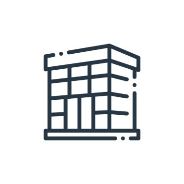 Seyahat ve macera konseptindeki otel ikonu vektörü. Otelin düzenlenebilir vuruşunun ince çizgisi. Web ve mobil uygulamalarda kullanmak için otel doğrusal işareti, logo, yazdırma ortamı.