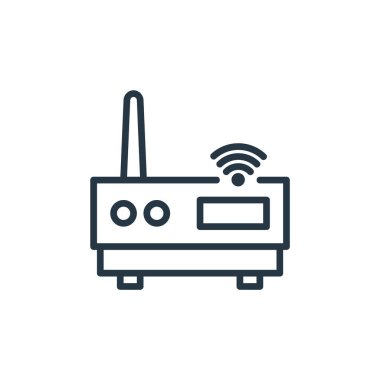 İnternet konseptinden modem simge vektörü. Düzenlenebilir vuruşun ince çizgisi. Web ve mobil uygulamalarda kullanmak için modem doğrusal işareti, logo, yazdırma ortamı.