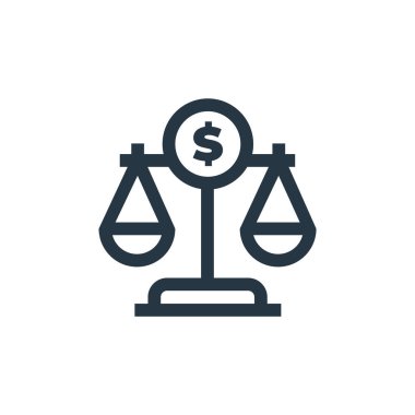 Ekonomi konseptinden ölçek simgesi vektörü. Düzenlenebilir vuruşun ince çizgisi. Web ve mobil uygulamalarda kullanmak için doğrusal ölçek işareti, logo, yazdırma ortamı.