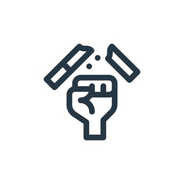 Sigara içmeyi bırakan ikon vektörünü bırak. Sigara içmeyi bırakmanın ince bir çizgisi. İnternet ve mobil uygulamalar, logo ve yazdırma ortamlarında kullanım için sigara içme doğrusal işaretini bırak.