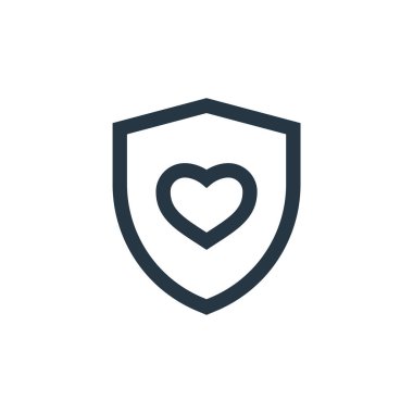 Tıbbi konseptten kalkan ikon vektörü. Düzenlenebilir kalkan vuruşunun ince çizgisi. Web ve mobil uygulamalarda kullanmak için kalkan doğrusal işareti, logo, yazdırma ortamı.