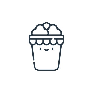 Karnaval konseptinden patlamış mısır kutusu ikonu vektörü. Patlamış mısır kutusunun düzenlenebilir vuruşunun ince çizgisi. Web ve mobil uygulamalarda kullanmak için patlamış mısır kutusu doğrusal işareti, logo, yazdırma ortamı.