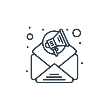 Dijital pazarlama kavramından e-posta ikonu vektörü. İnce çizgili e-posta düzenlenebilir felç çizgisi. Web ve mobil uygulamalarda kullanmak için e- posta doğrusal işareti, logo, yazdırma ortamı.