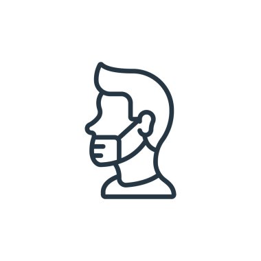 Coronavirus konseptinden tıbbi maske ikonu vektörü. Düzenlenebilir kalp krizinin ince bir çizgisi. Web ve mobil uygulamalarda kullanmak için tıbbi maske doğrusal işareti, logo, yazdırma ortamı.