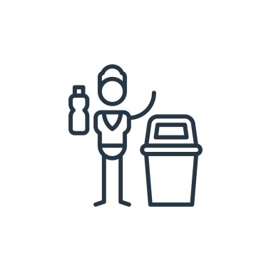 İklim değişikliği kavramından plastik çöp kutusu ikonu taşıyıcısı. Plastik kutunun düzenlenebilir vuruşunun ince çizgisi. Web ve mobil uygulamalarda kullanmak için plastik çöp kutusu doğrusal işareti, logo, yazdırma ortamı.
