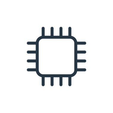 Medya konseptinden işlemci simgesi vektörü. İnce çizgili, düzenlenebilir felç çizgisi. Web ve mobil uygulamalarda kullanmak için işlemci doğrusal işareti, logo, yazdırma ortamı.