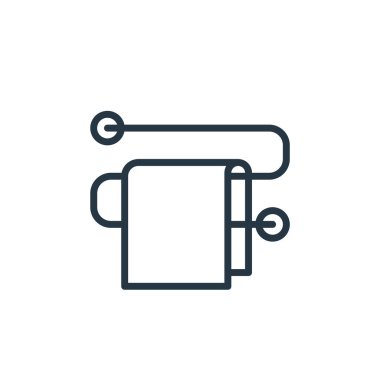 Banyo aksesuarları konseptinden havlu askısı ikonu vektörü. İnce çizgili havlu askısının düzeltilebilir çizgisi. Web ve mobil uygulamalarda kullanmak için havlu askısı doğrusal işareti, logo, yazdırma ortamı.