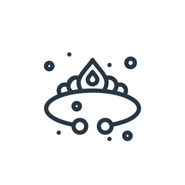 Mücevher konseptindeki taç ikonu vektörü. Tacı düzenlenebilir vuruşun ince bir çizgisi. Web ve mobil uygulamalarda kullanmak için taçlandırılmış doğrusal işaret, logo, yazdırma ortamı.