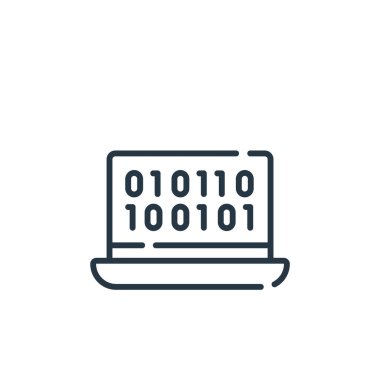 Programlama kavramından ikili kod ikonu vektörü. İkili kod düzenlenebilir vuruşunun ince çizgisi. Web ve mobil uygulamalarda kullanmak için ikili kod doğrusal işareti, logo, yazdırma ortamı.
