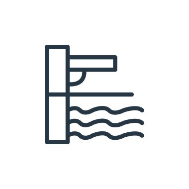 Su parkı konseptinden sıçrama tahtası ikonu vektörü. Yaylanma tahtasının düzenlenebilir darbesinin ince çizgisi. Web ve mobil uygulamalarda kullanmak için sıçrama tahtası doğrusal işareti, logo, yazdırma ortamı.