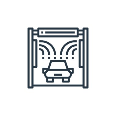 Araba yıkama ikonu vektörü. Düzenlenebilir araba yıkama felcinin ince çizgisi. Web ve mobil uygulamalar, logo ve yazdırma ortamlarında kullanım için araba yıkama doğrusal işareti.