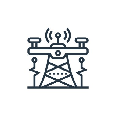 Drone elementleri kavramından dron simgesi vektörü. İnce çizgili insansız hava aracı felci çizgisi. Web ve mobil uygulamalarda kullanmak için drone doğrusal işareti, logo, yazdırma ortamı.