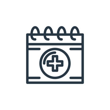 Tıbbi konseptten takvim ikonu vektörü. Takvim düzenlenebilir vuruşunun ince çizgisi. Web ve mobil uygulamalarda kullanmak için takvim doğrusal işareti, logo, yazdırma ortamı.