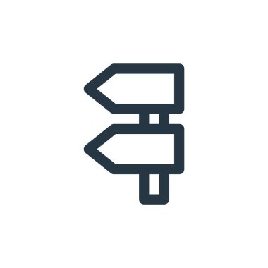 İşaret sembolü kavramından yön simgesi vektörü. Yönlendirilebilir vuruşun ince çizgisi. Web ve mobil uygulamalarda kullanmak için doğrusal yön işareti, logo, yazdırma ortamı.