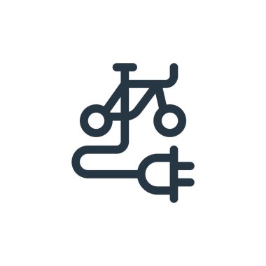 Sürdürülebilir enerji kavramından bisiklet ikonu vektörü. Düzenlenebilir bisiklet vuruşunun ince çizgisi. Web ve mobil uygulamalarda kullanmak için bisiklet doğrusal işareti, logo, yazdırma ortamı.
