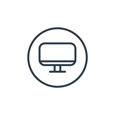 Online öğrenme kavramından bilgisayar simgesi vektörü. Bilgisayarda düzenlenebilir vuruşun ince çizgisi. Web ve mobil uygulamalarda kullanmak için bilgisayar doğrusal işareti, logo, yazdırma ortamı.
